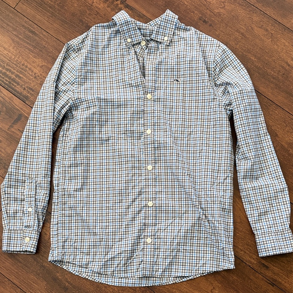 Vineyard Vines boys medium Blue and White Plaid Shirt